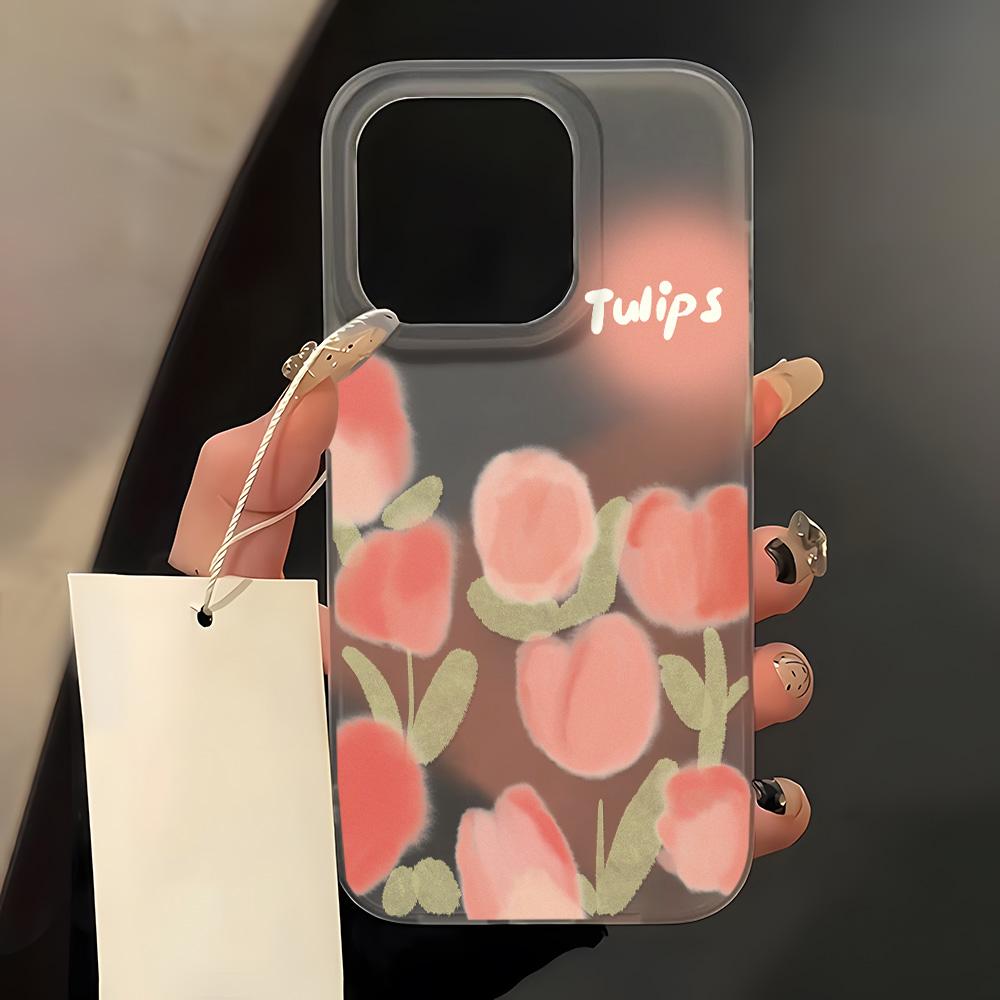Pink Tulip Flower Phone Case For iPhone 16 Pro Case iPhone 13 14 11 12 15 Pro Max 14 Plus 12 13 Mini Silicone Soft Matte Cover