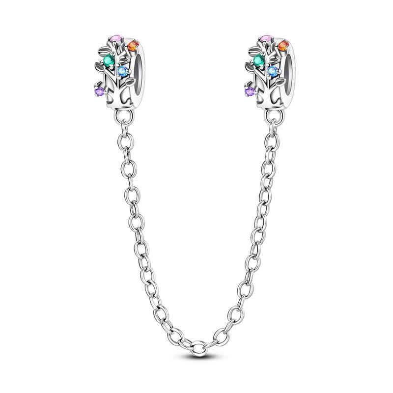 925 Silver Safety Chain Charm Bracelet Set Clover Lock Key Bear Peace Dove Fruit Decoration Beaded Fine Jewelry Gift