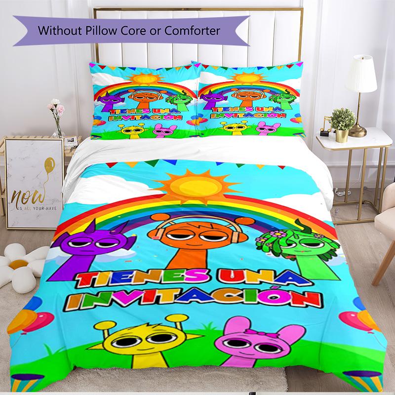 3pcs Duvet Cover Set (1*Duvet Cover + 2*Pillowcase, Without Core), Sprunki Game Print Soft All‑Season Bedding Set, Home Bedroom Decor Gift