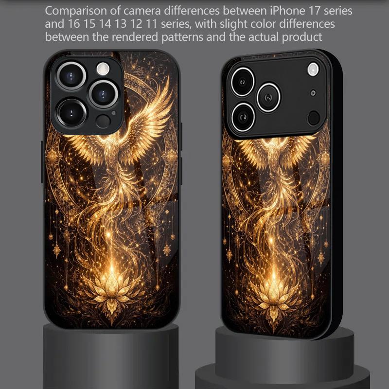 2D чехол для телефона с узором Золотой Феникс для iPhone 17 16 15 14 13 12 11 X XR XS Max Pro 8 plus - Стеклянная защитная крышка