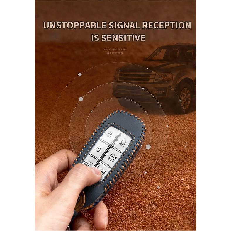 SANRILY FLL Production Leather Key Fob Cover for Genesis GV80 2021 2022 G80 GV70 G90 G70 Keyless 4/6/8 Button Key Case Shell with Keychain Brown