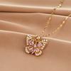 Light Luxury Design Pink Zirconium Butterfly Necklace Women'S Simple Ol Versatile Pearl Pendant Jewelry
