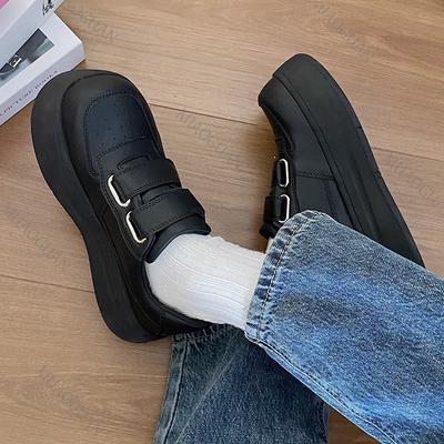 Мода 2025 Новые осенние кроссовки на толстой подошве для женщин Повседневные черные легкие студенческие ретро кеды на плоской платформе Теннисные женские