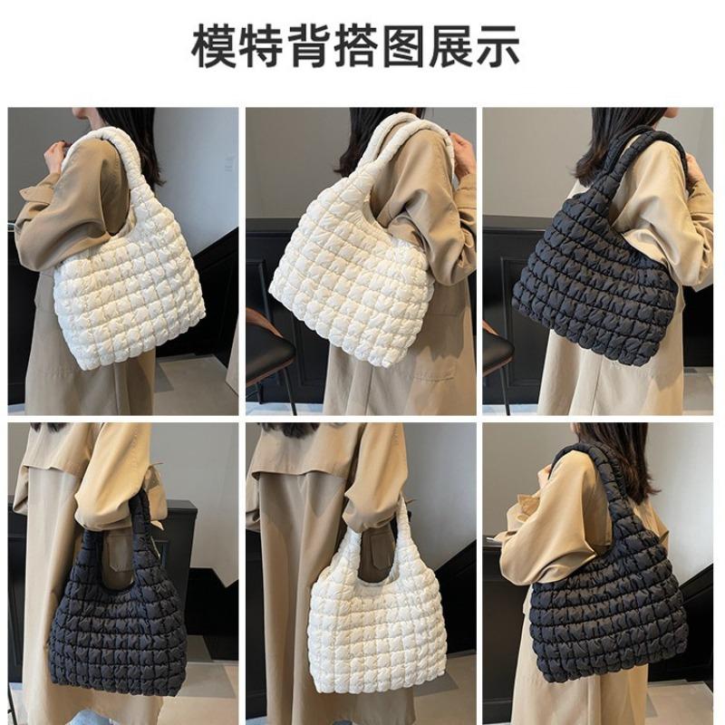Folded Cloud Bag Women's Down Cotton Clothes Bubble Bag Large Capacity Tote Bag Commuter Messenger Bag Pleated Bag