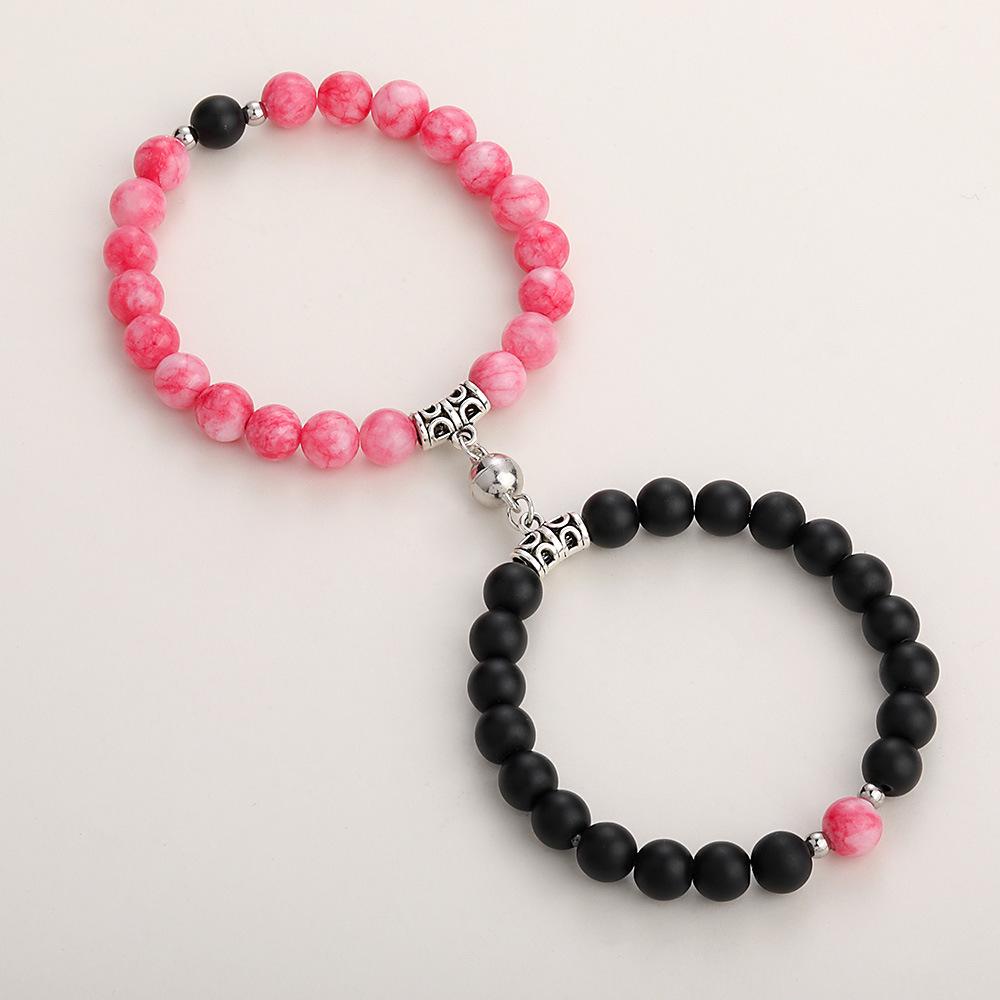 Heart Magnetic Couple Bracelet: Natural Stone, White Pine, and Tiger Eye Beaded Jewelry for Women