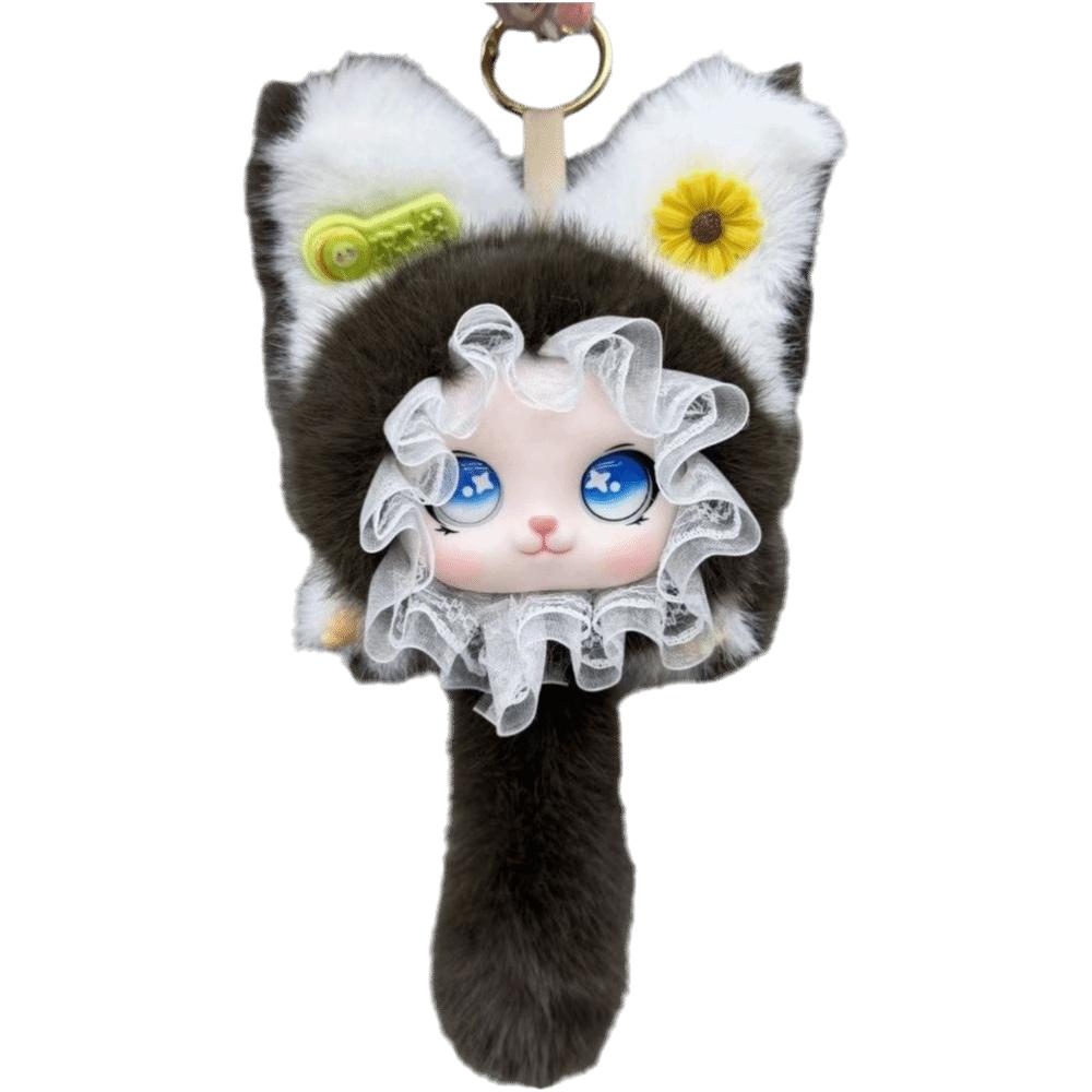 Hanging Charm Plush Cat Keychain Lace Border Bag Decoration Cartoon Furry Cat Pendant Pendant