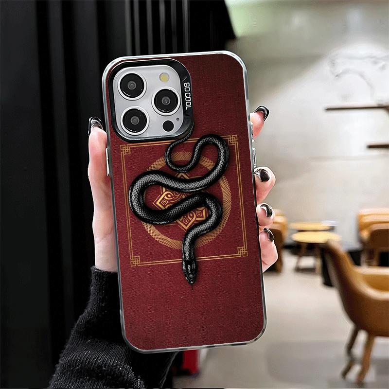Черная змея Рисунок Ударопрочный Чехол для Телефона для iPhone 17 Air 16 16E 15 Pro Max 14 Plus 13 Mini 12 Задняя Крышка Противоударный Fundas