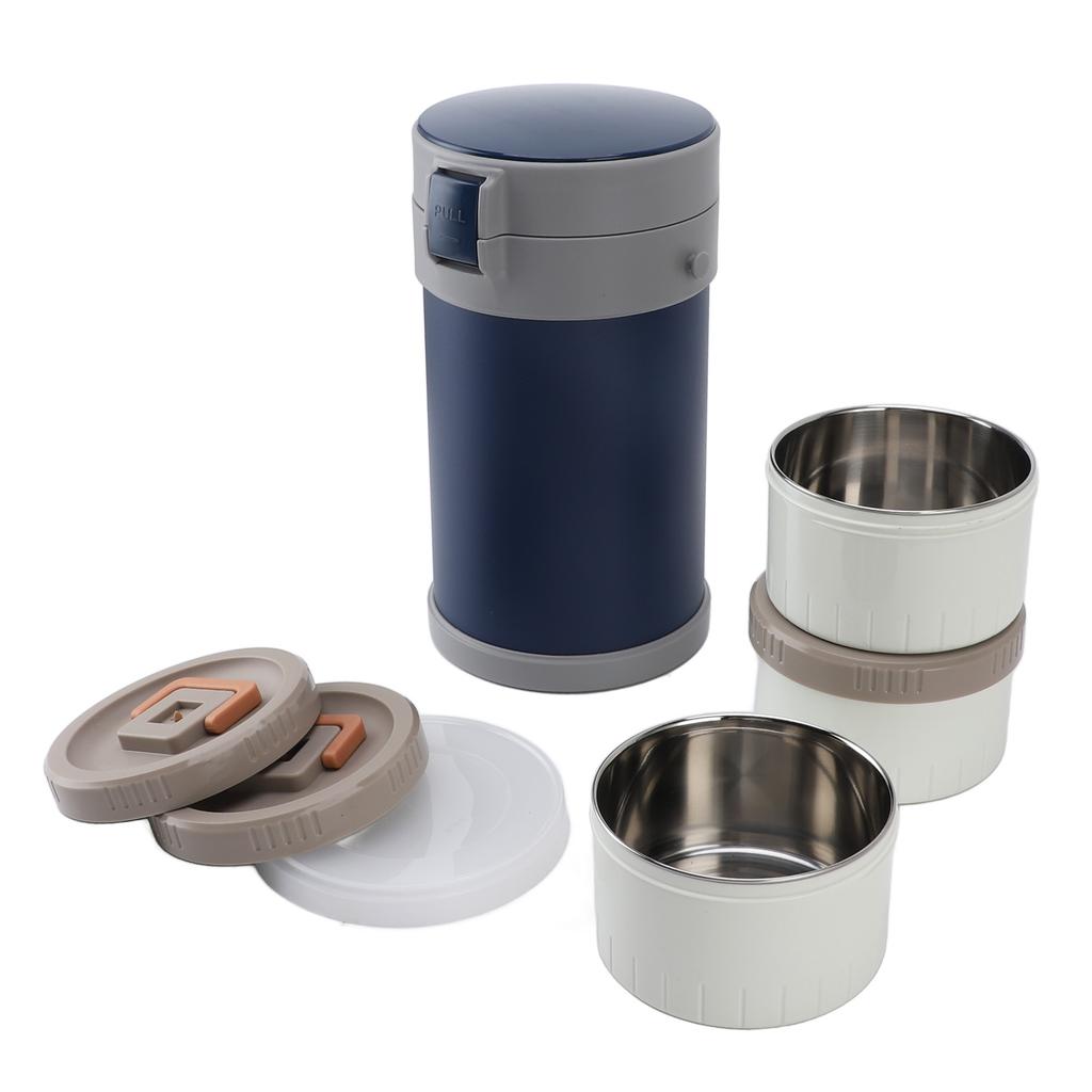 Изолированная банка для еды 2,3 л, 3-уровневая, безопасная для микроволновой печи, из нержавеющей стали 304, термоконтейнер для ланча с плечом