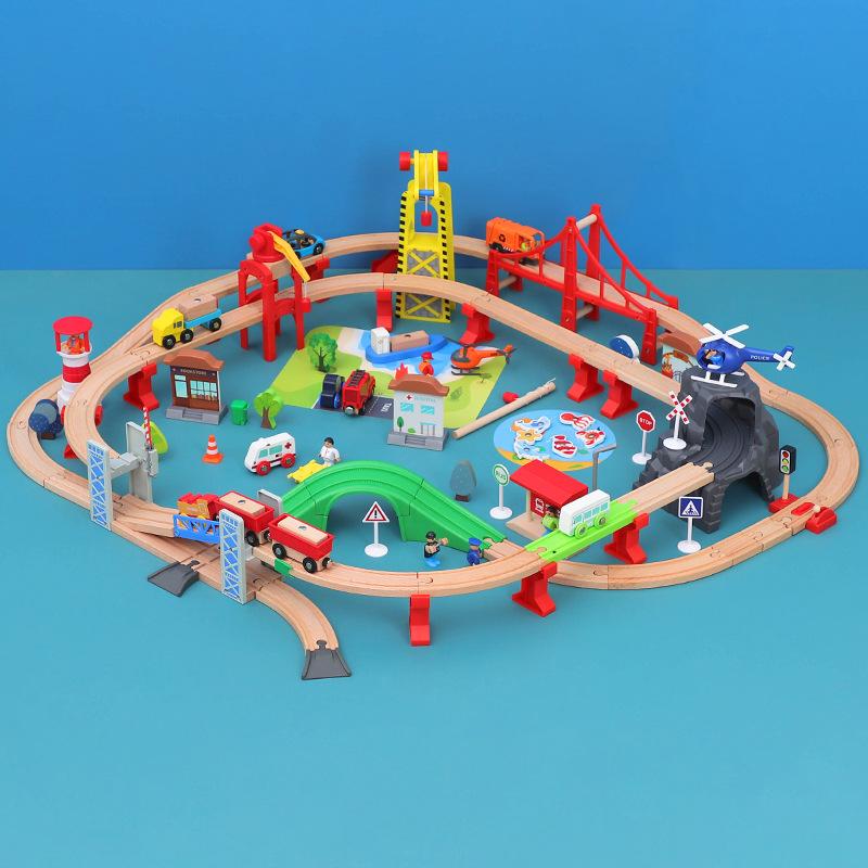 Coastal Town Traffic Rail Train Collection Children Puzzle Rail Car Toy Track Collection Compatible With Wooden Tracks And Electric Car PD32