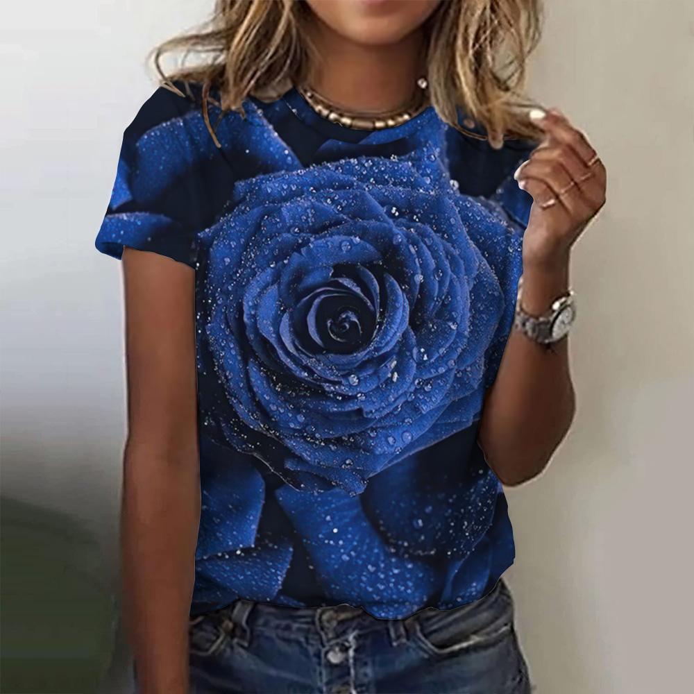3d Roses Print Women's T Shirts Summer Fashion Short Sleeve Top Oversized Female Clothing Casual Girls Streetwear 2023 New Tees