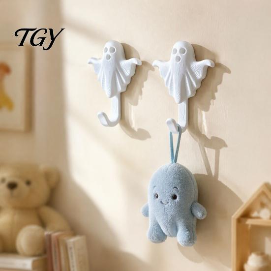 Bathroom Towel Rack 2Pcs 3D Printed Halloween Ghost Wall Hook, Decorative White Hanger for Versatile Mount Hats Towels Keys, Creative Storage