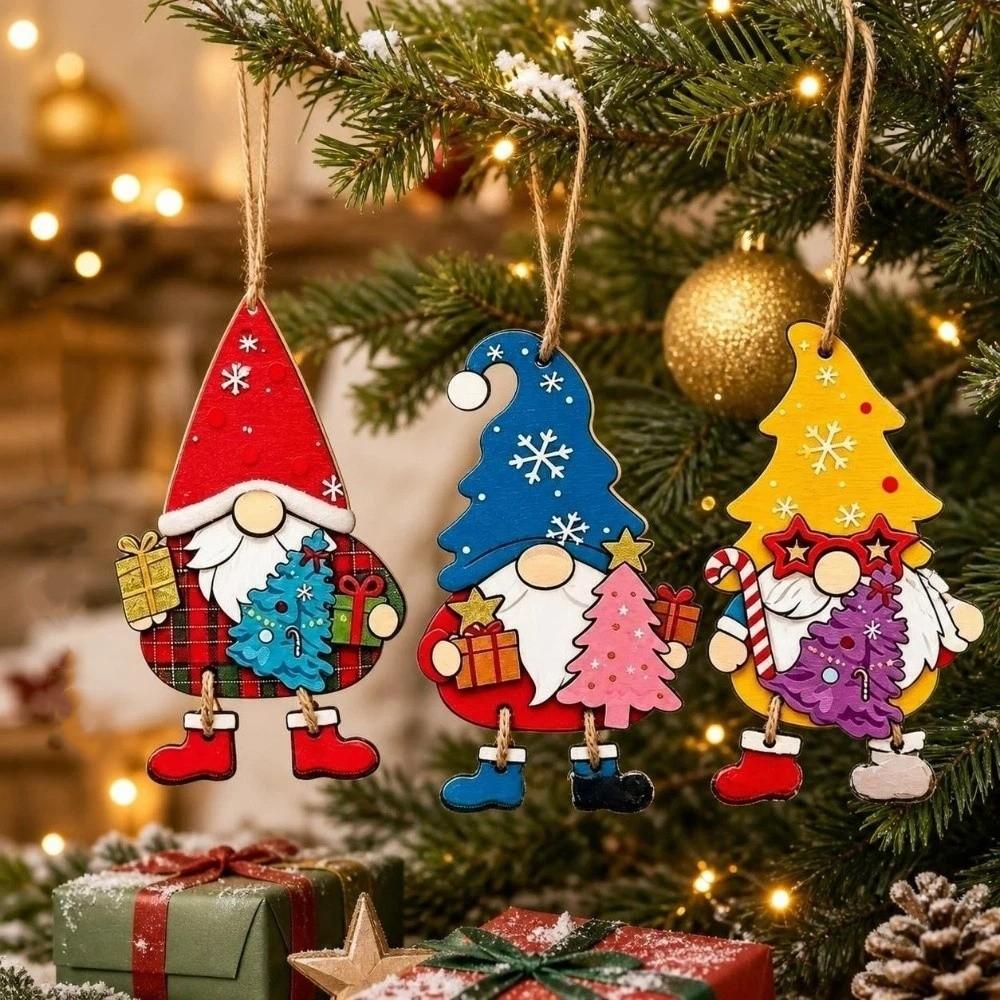 3 pcs Santa Claus Xmas Hanging Pendant 2D Flat Christmas Decor Christmas Tree Ornaments Christmas
