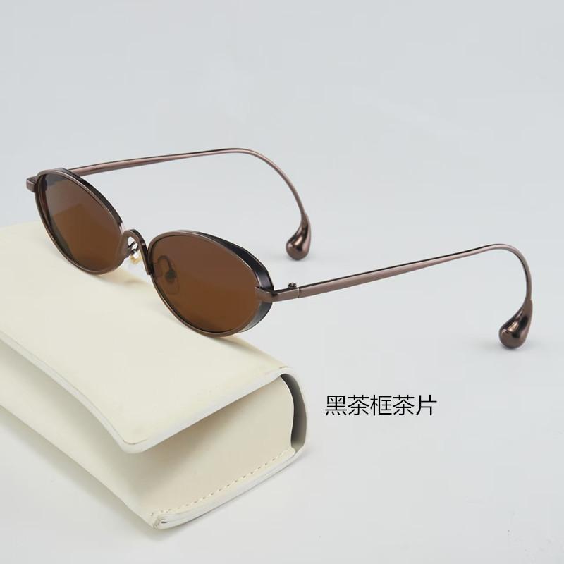 New European and American fashion retro oval metal sunglasses men's niche high-end temperament sunglasses women