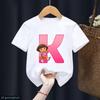 Children's fun T-shirt, Dora the Explorer alphabet printed T-shirt, summer casual Polyester comfortable short-sleeved shirt