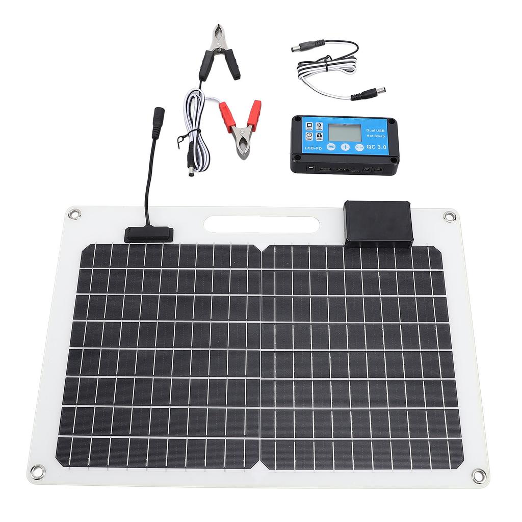 Solar Panel Battery Charger 100W Monocrystalline Silicon 12V 24V Dual USB 100A Controller with Power Level Display