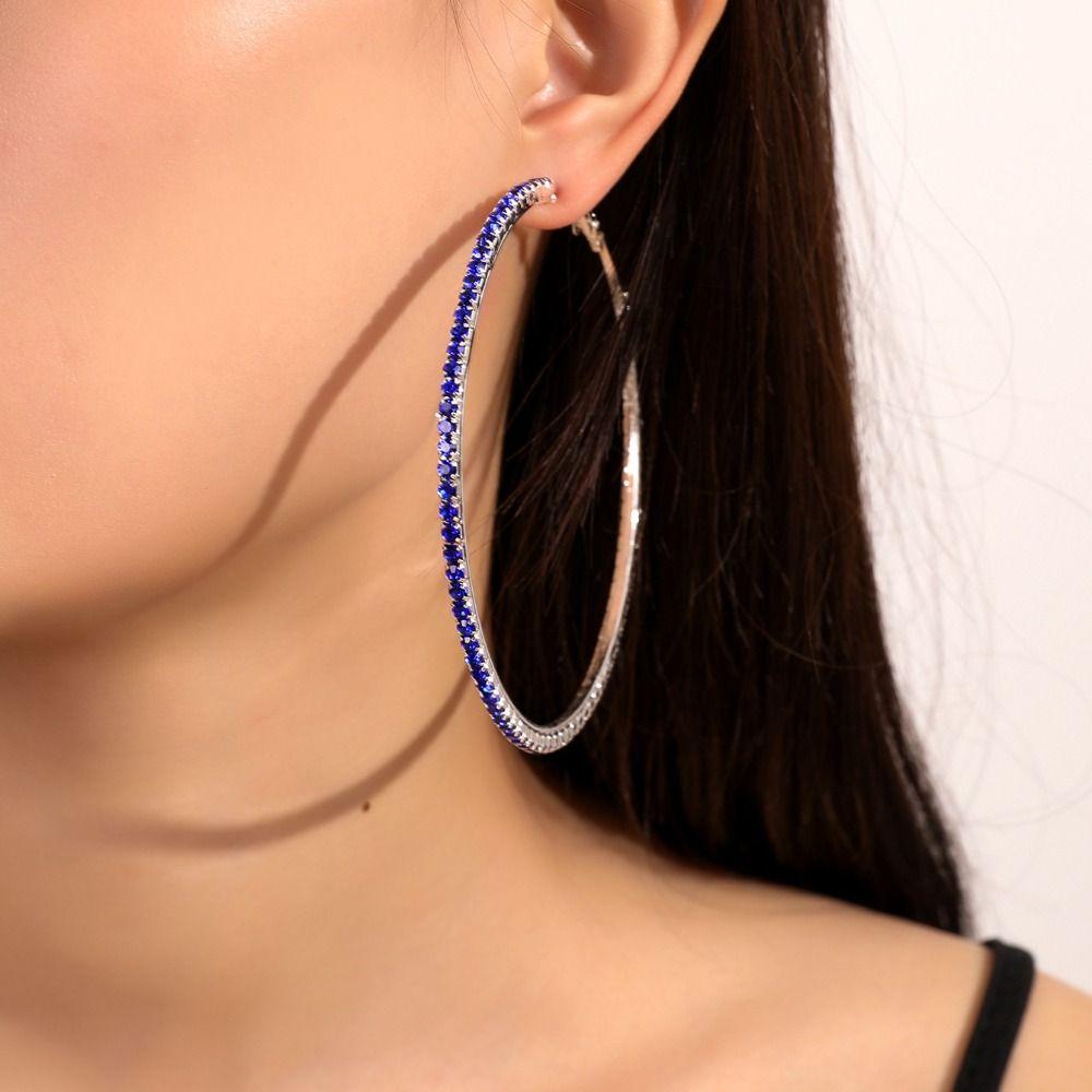 1 Pair Metal Rhinestone Hoop Earrings Sparkly Big Hoops Earrings Glitter Hoop Earrings Prom Event