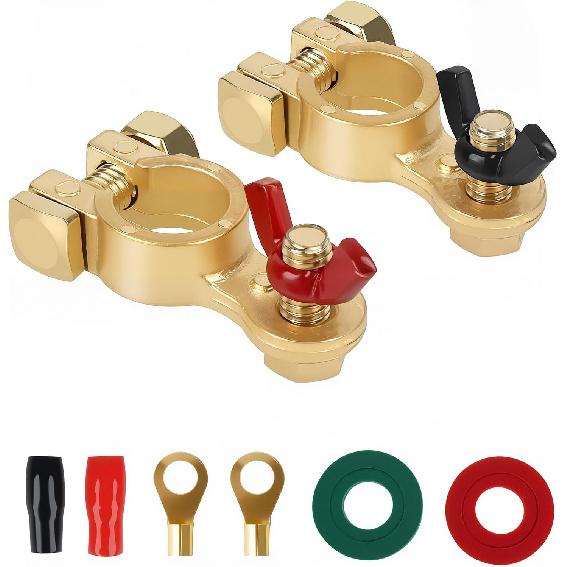 SINGARO Car Battery Terminal Connector, Pure Copper Cable End Top Post Clip Positive And Negative Pole, Applicable To Automobile, Truck, RV And Yacht