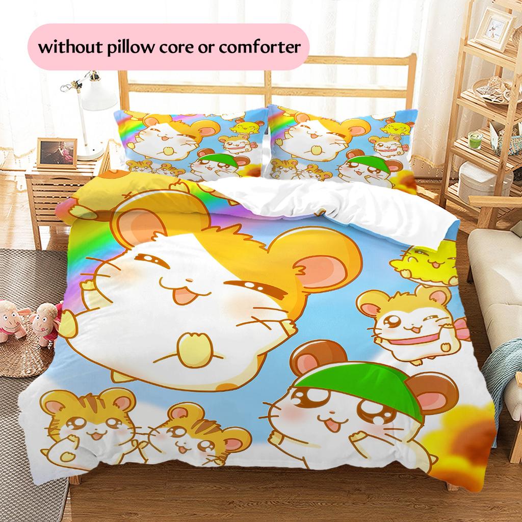 Hamtaro Pattern Bedding Quilt Set Home Decoration Gift (1 * duvet cover + 2 * pillowcase without core)