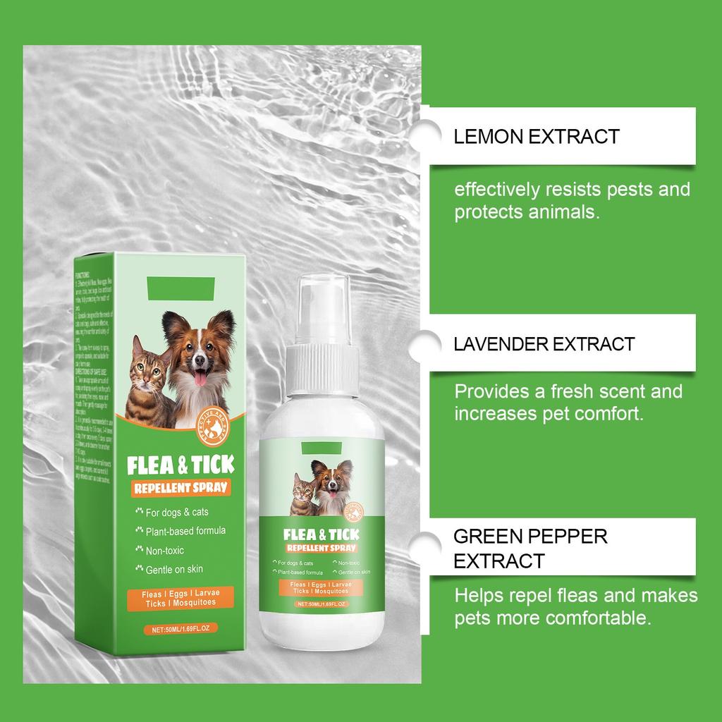 Fleas & Ticks Spray Deodorant Spray Pet Insect Spray Pet Health Mites, Fleas, Cats & Dogs,50ML