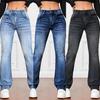 Женские эластичные джинсовые джинсы с высокой талией, тонкие прямые брюки, женские длинные повседневные джинсовые брюки