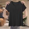 This Summer's New Versatile Foreign-style Button Design Pullover Short-sleeved Top Large-size Women's Loose Clothing