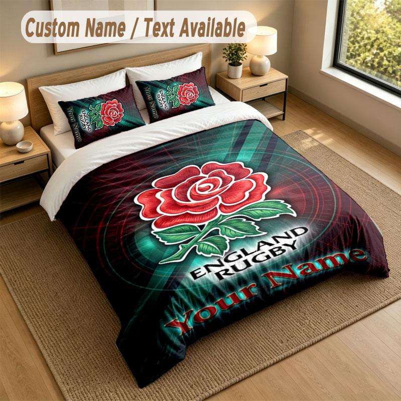 Bedding Set 1 Duvet Cover 2 Pillowcases England Rugby Print Soft Bed Linen Bedroom Decor