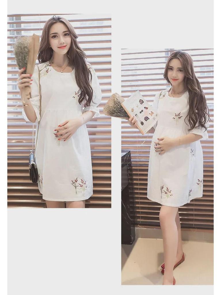 Летнее платье миди для беременных в корейском стиле - свободный крой для миниатюрных, закрывающий живот 2023
