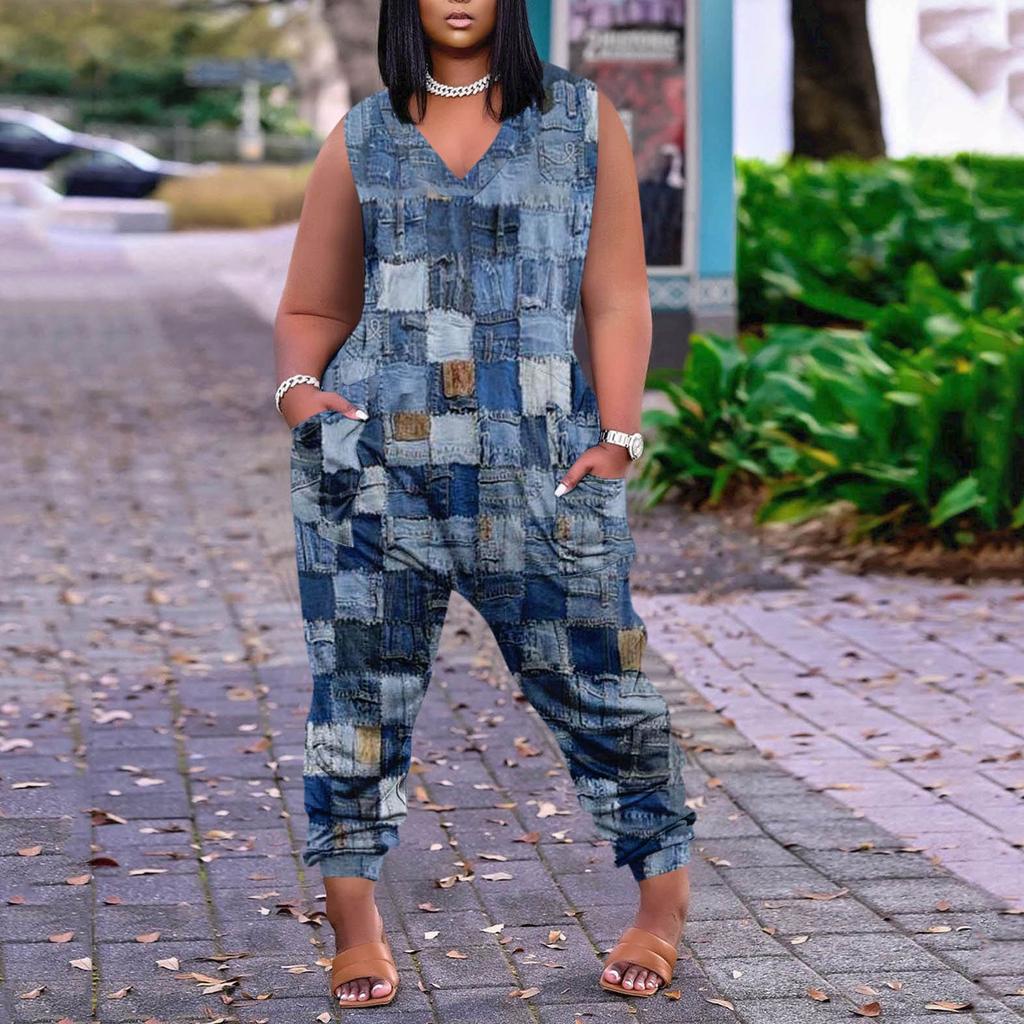 Женский повседневный комбинезон больших размеров без рукавов с градиентом тай-дай и карманами