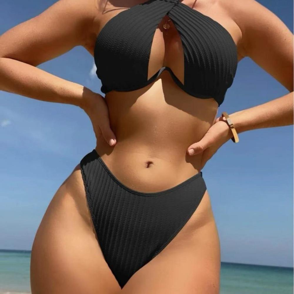 Solid Color Multi-color Sexy Bikini European and American Straps Split Swimsuit Set