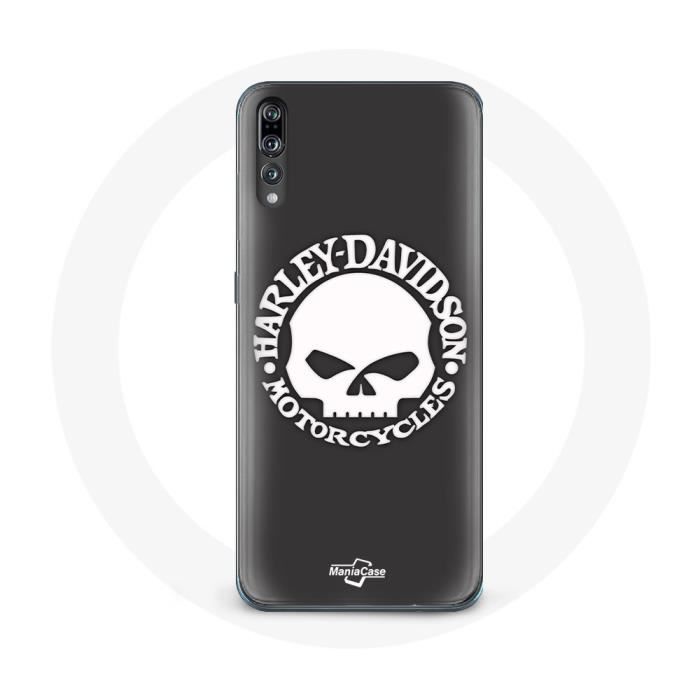 Coque pour Huawei P20 - Harley Davidson - Tête de mort - Rigide - Noir - Protection synthétique