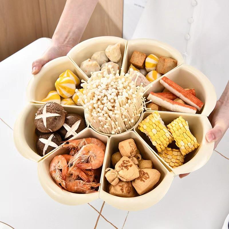 Large Capacity Drain Plastic Vegetable Basket Rotating Creative Home Pot Plate Double Kitchen Food Platter Vegetable Basket