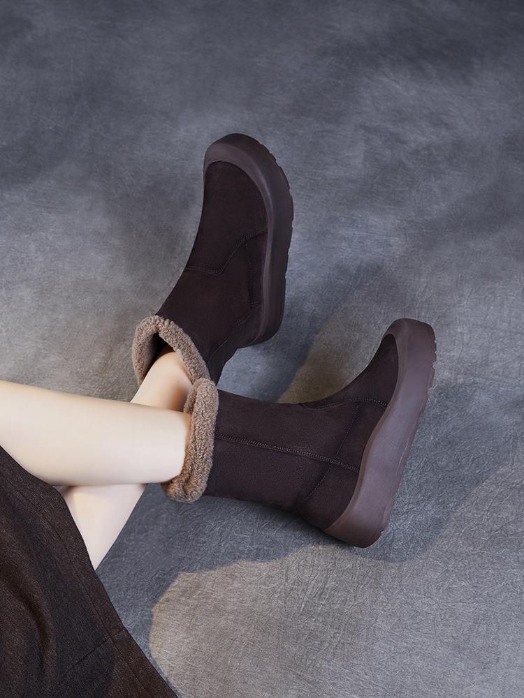 Johnature Зимние сапоги из натуральной кожи с толстой подошвой из нубука и коровьей кожи, теплые женские сапоги до середины голени из плюша