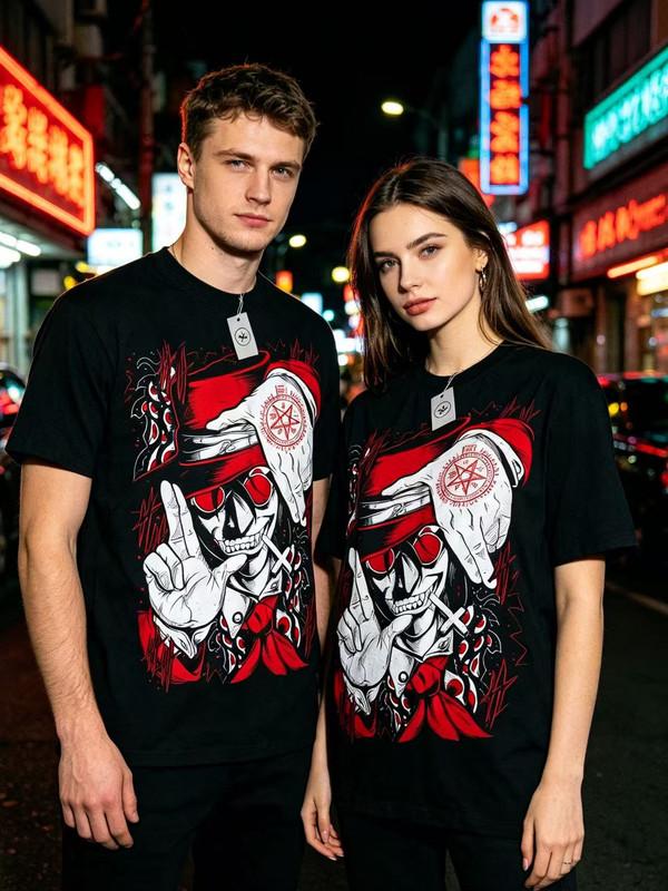 Unisex shirt Cotton Oversize Large Size Ultimate Vampire T-Shirt Anime Lovers Hellsing Alucard Face Hell Sing Gift Shirt Unisex Shirt