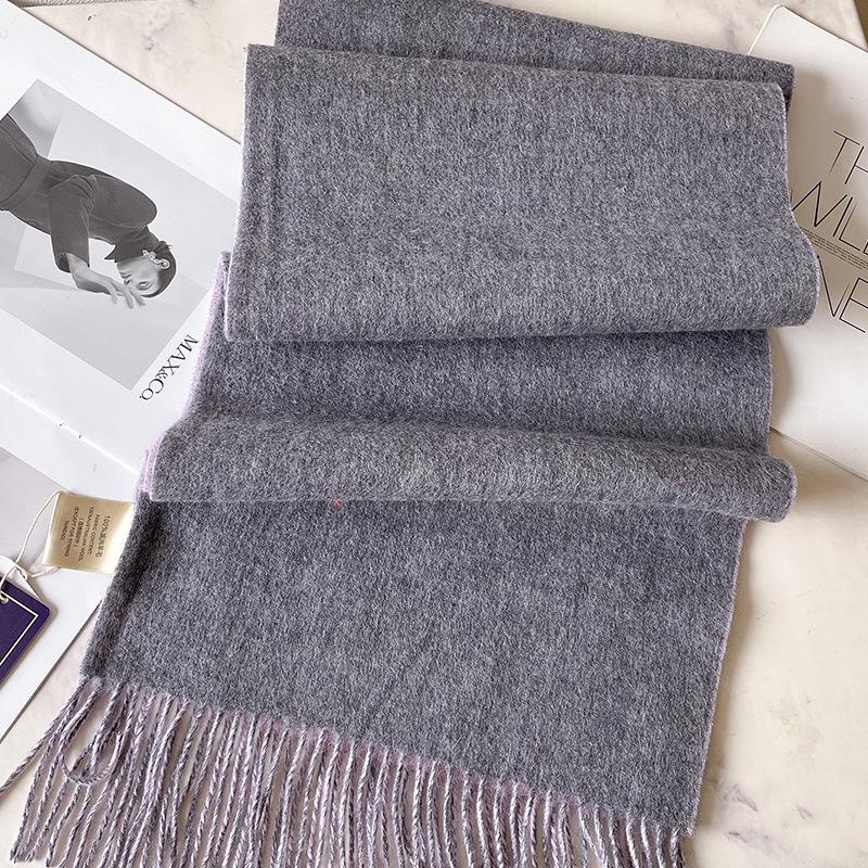 Шарфы из 100% чистой шерсти для мужской осени и зимы, серый двусторонний, высококачественный подарок для парня, мужская кашемировая шаль