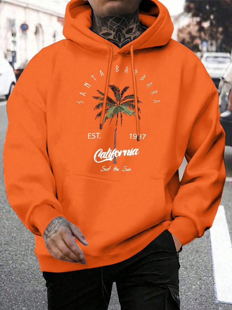 Galafonia Coconut Palm Santa Barbara Print Men Hoodie Pocket All-Match Hoody Loose Casual Man Pullovers Autumn Fleece Clothing