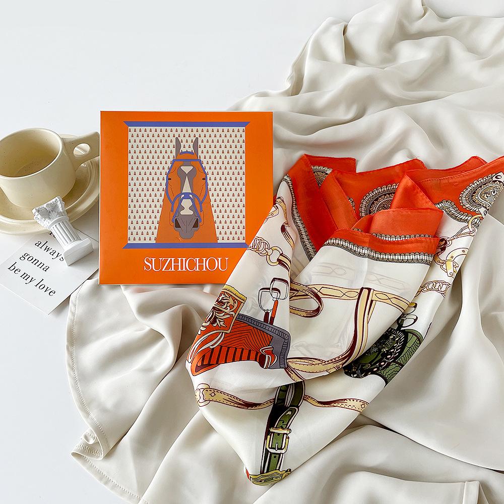 Подарочная коробка шарфы женские мятные мамбо элитные квадратные шарфы зеленый цветок лотоса имитация шелкового шарфа комплект