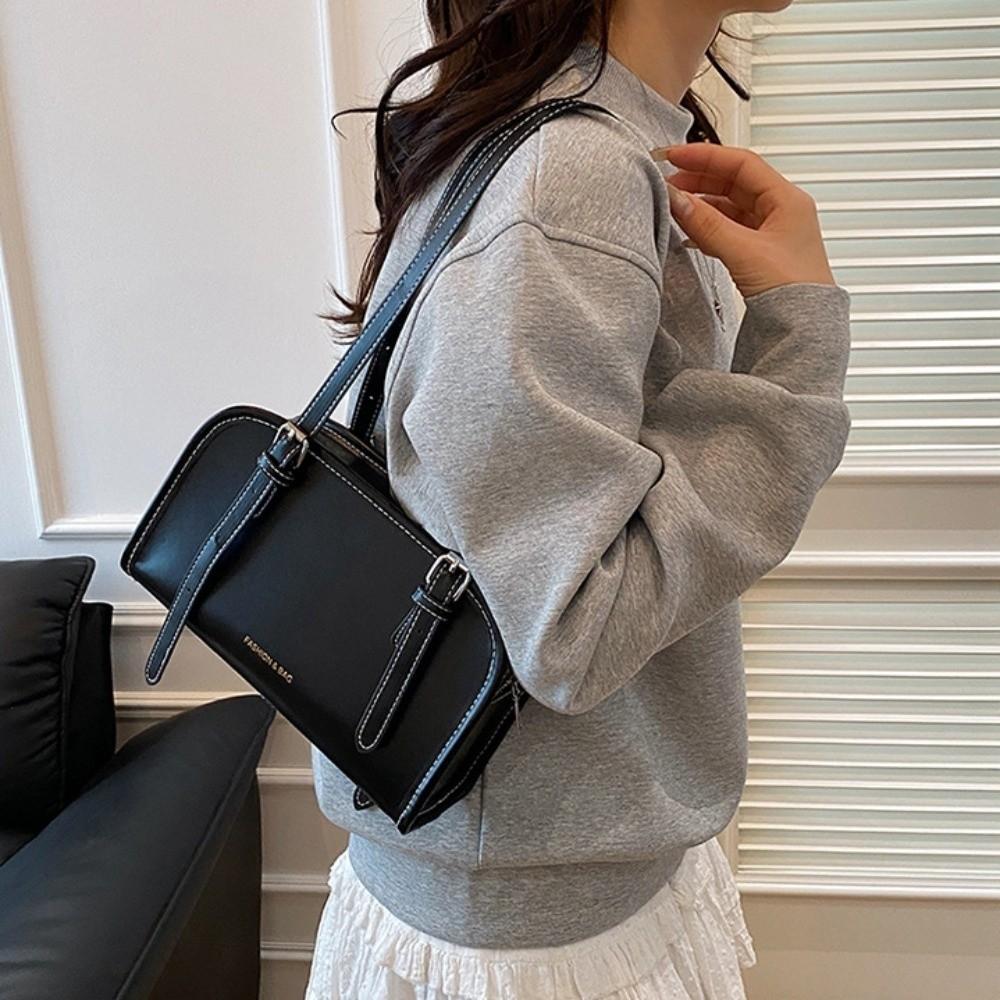 Underarm Boston Bag Korean Style PU Leather Handbag Trendy Single Shoulder Bag Girls