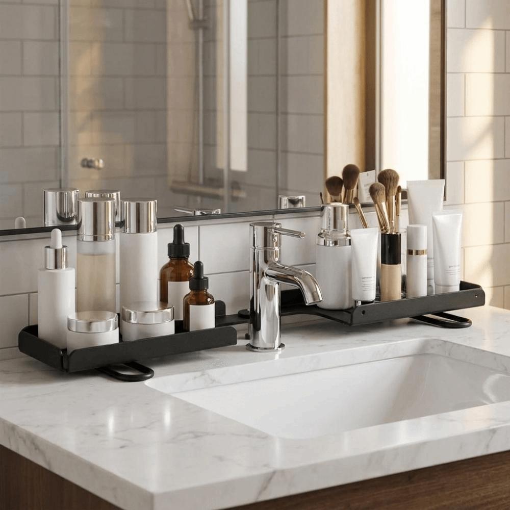 Quick Drainage Faucet Storage Shelf Carbon Steel Bathroom Sink Shelf Hotel