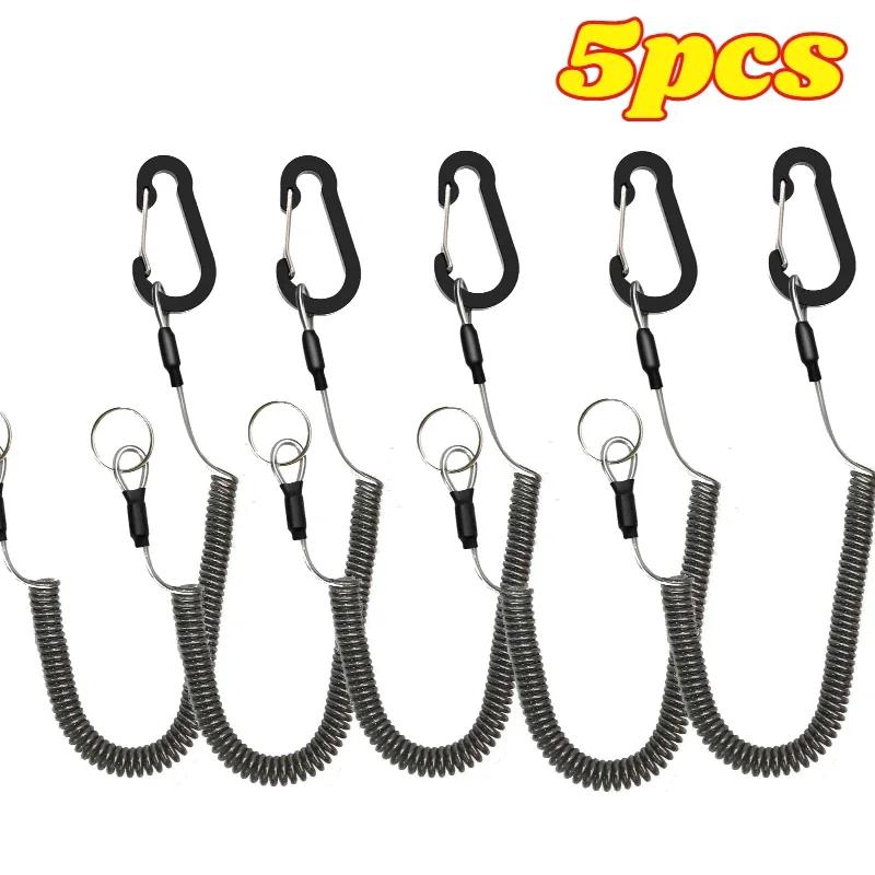 Retractable Coiled Safety Lanyard with Aluminum Hook Quick Release Buckle Anti-loss Tool Lanyard for Fishing Kayaking Outdoor