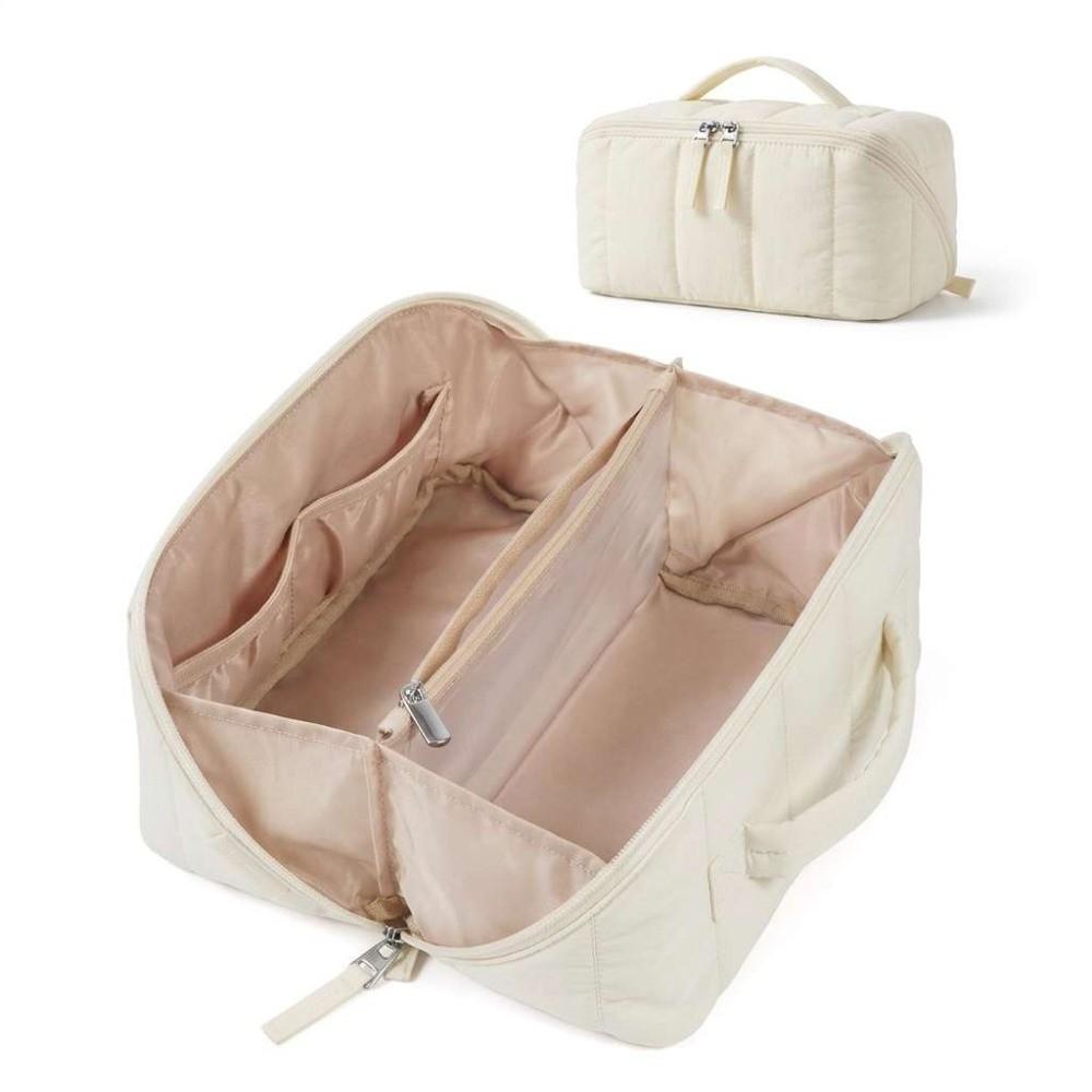 Open Flat Toiletry Bag Water-resistant Cosmetic Case New Puffy Padded Makeup Bag Women