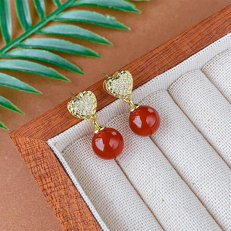 Осенне-зимние новые простые ретро-серьги-гвоздики S925 серебряные иглы зеленые халцедоновые бусины легкие роскошные высококачественные серьги женские