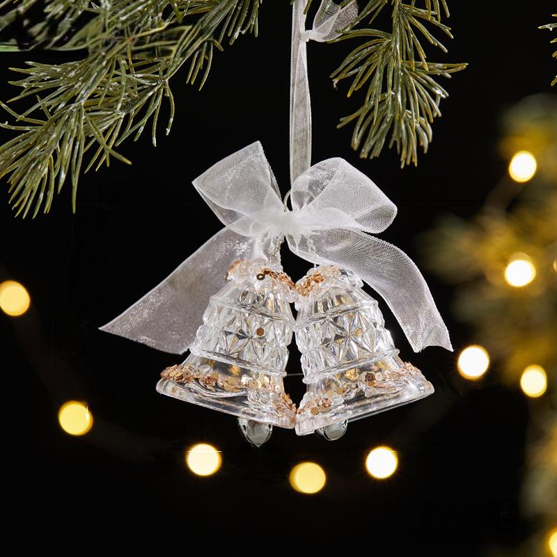 New Christmas Transparent Acrylic Christmas Tree Decoration (Glitter Double Bell Ornament)