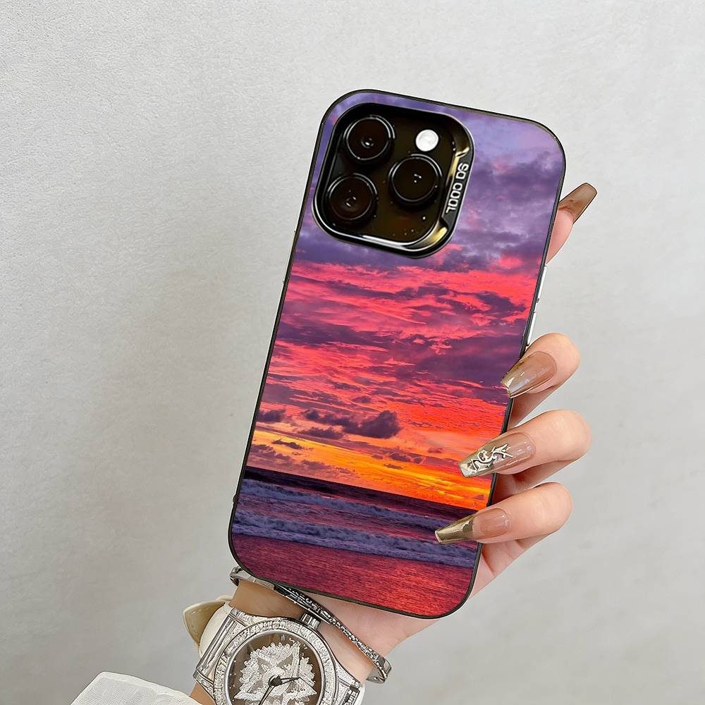 Чехол для телефона "Закат на море" для iPhone 17,16,15,14,13,12,11 Plus,Pro Max,XS,Красочный Серебристо-Черный Чехол