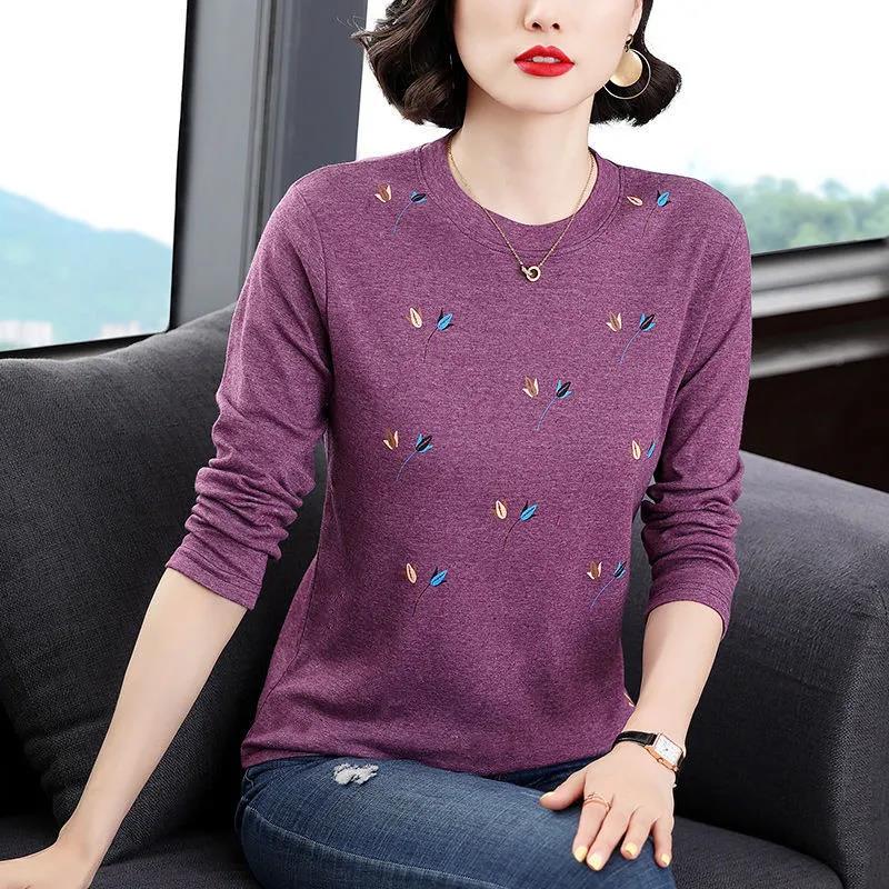 T-shirt Women's Long-sleeved Spring and Autumn Middle-aged Top Large Size Loose Thin Bottoming Shirt