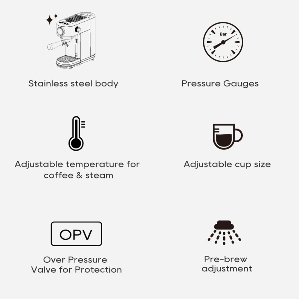 Semi Automatic Espresso Coffee Machine HiBREW 20Bar Adjustable Temperature Programmable Yellow H10B