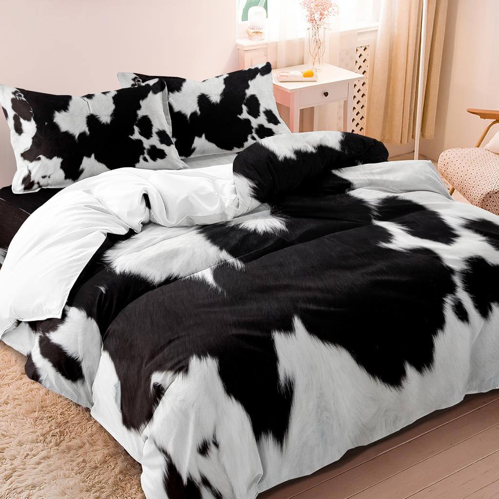 3Pcs Brown And Black Cow Pattern Yak Leather Printed Duvet Cover Included 1*Duvet Cover &2 Pillowcase( Comforter Not Included)
