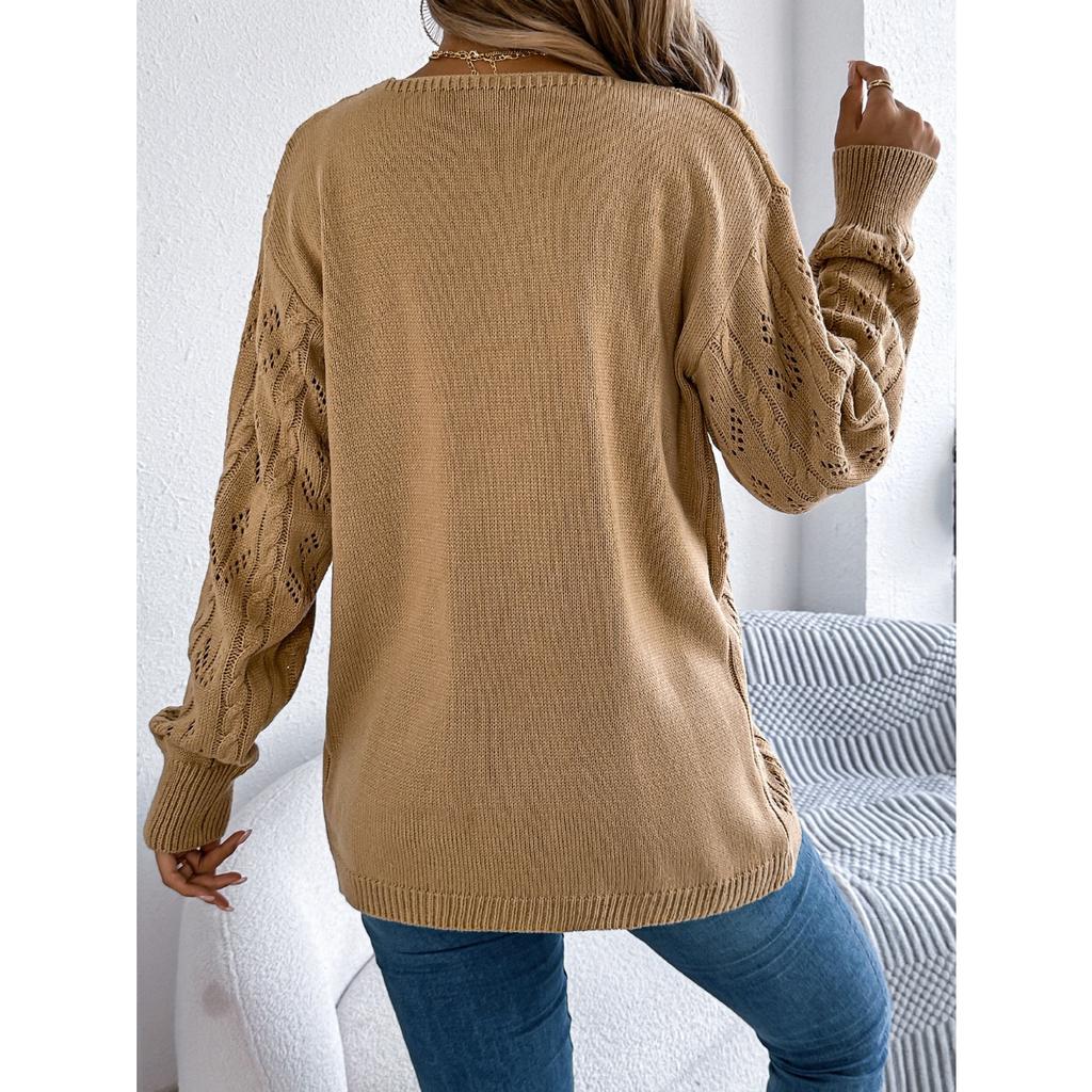 GMXIA Autumn and Winter Casual Solid Color Openwork Long-sleeved Cardigan Sweater Jacket Women's Wear