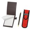 Обложка для мини-блокнота из переработанной коровьей кожи коричневого цвета с тканевым пеналом красного цвета NQ30K с толстым стержнем из металла с прямым стуком и двойной анодированной решеткой, набор шариковых ручек