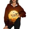 Women's Fashion Casual Long Sleeve Halloween Printed Zipper Turtleneck Drop Shoulder Sweatshirt Top
