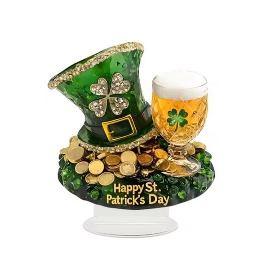 Улица. Акриловая настольная табличка ко Дню Святого Патрика, объемное украшение в виде ирландского клевера и лепрекона для украшения стола, полки или другого предмета интерьера.